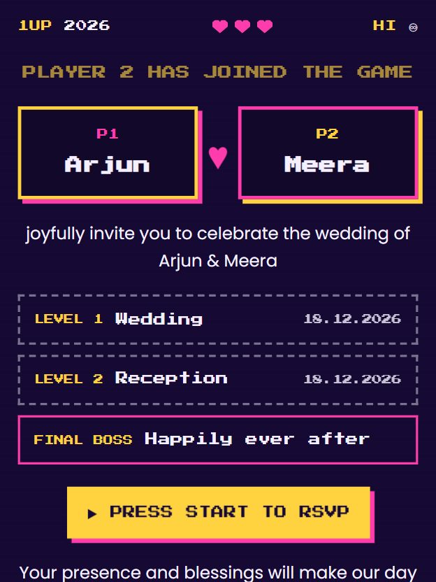Player 2 Joined invitation design